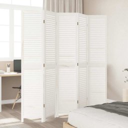 vidaXL Kamerscherm met 5 panelen massief paulowniahout wit