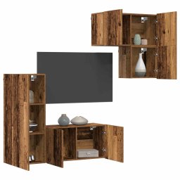 vidaXL TV-kast 4 st Oud Hout Bewerkt hout