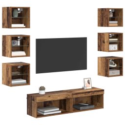 vidaXL TV-kast 8 st Oud Hout Glas