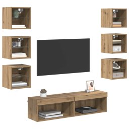 vidaXL TV-kast 8 st Artisan Eiken Glas