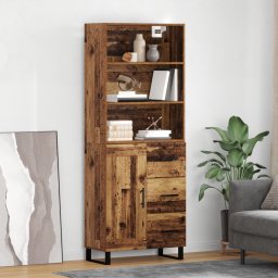 vidaXL Hoge kast 2 st Oudhout 69,5 x 34 x 180 cm Bewerkt hout en glas