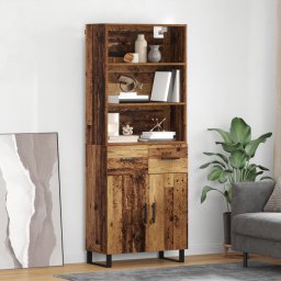 vidaXL Hoge kast 2 st Oudhout 69,5 x 34 x 180 cm Bewerkt hout en glas