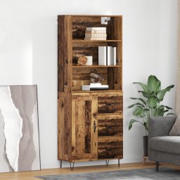 vidaXL Hoge kast 2 st Oudhout 69,5 x 34 x 180 cm Bewerkt hout en glas