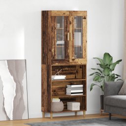 vidaXL Hoge kast Oud Hout 69,5 x 34 x 180 cm Geengineerd Hout en Glas