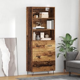 vidaXL Hoge kast 2 st Oudhout 69,5 x 34 x 180 cm Bewerkt hout en glas