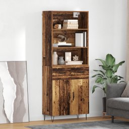 vidaXL Hoge kast 2 st Oudhout 69,5 x 34 x 180 cm Bewerkt hout en glas