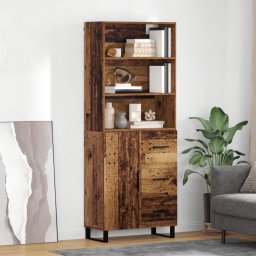 vidaXL Hoge kast 2 st Oudhout 69,5 x 34 x 180 cm Bewerkt hout en glas
