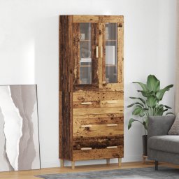 vidaXL Hoge kast Oud Hout 69,5 x 34 x 180 cm Geengineerd Hout en Glas