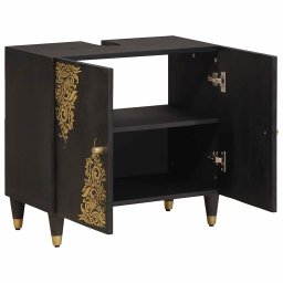 vidaXL Wastafelkast Zwart 62 x 33 x 58 cm Massief Mango Hout