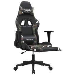 vidaXL Massage gamestoel met voetensteun kunstleer zwart en camouflage