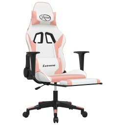vidaXL Massage gamestoel met voetensteun kunstleer wit en roze