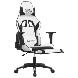 vidaXL Massage gamestoel met voetensteun kunstleer wit en zwart