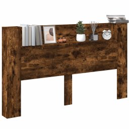 vidaXL Opslag hoofdeinde met LED Gerookt eiken Bewerkt hout