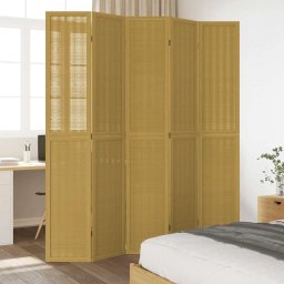 vidaXL Kamerscherm met 5 panelen massief paulowniahout bruin