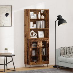 vidaXL Hoge kast 2 st Oudhout 69,5 x 34 x 180 cm Bewerkt hout en glas