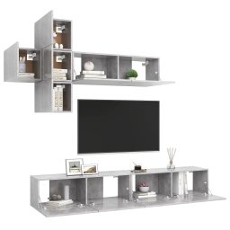 vidaXL 7-delige Tv-meubelset bewerkt hout betongrijs