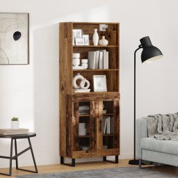 vidaXL Hoge kast 2 st Oudhout 69,5 x 34 x 180 cm Bewerkt hout en glas