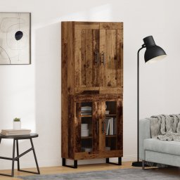 vidaXL Hoge kast 2 st Oudhout 69,5 x 34 x 180 cm Bewerkt hout en glas