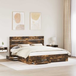 vidaXL Bedframe met lade Gerookt eiken 200 x 200 cm Bewerkt hout