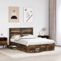 vidaXL Bedframe met lade Gerookt eiken 140 x 190 cm Bewerkt hout