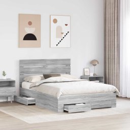vidaXL Bedframe met lade Grijs Sonoma 140 x 190 cm Bewerkt hout