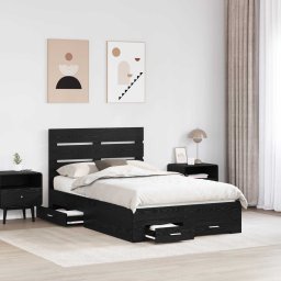 vidaXL Bedframe met lade Zwart Eiken 135 x 190 cm Bewerkt hout