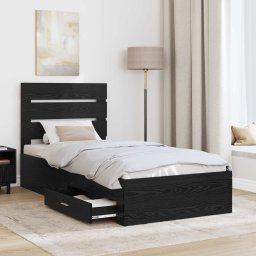 vidaXL Bedframe met lade Zwart Eiken 90 x 200 cm Bewerkt hout