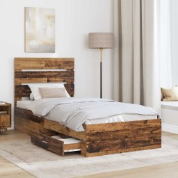vidaXL Bedframe met lade met opslag Oudhout 90 x 200 cm Bewerkt hout
