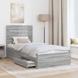 vidaXL Bedframe met lade Grijs Sonoma 90 x 190 cm Bewerkt hout