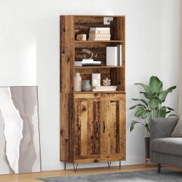vidaXL Hoge kast 2 st Oudhout 69,5 x 34 x 180 cm Bewerkt hout en glas