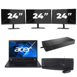 Acer TravelMate P214-53 - Intel Core i5-11e Generatie - 14 inch - 8GB RAM - 256GB SSD - Windows 11 Home + 3x 24 inch Monitor