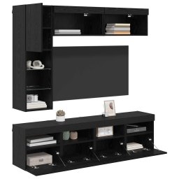 vidaXL TV-kast 7 st Zwart Eiken Bewerkt hout