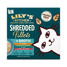 Lily's Kitchen Versnipperde filets voor katten 8 x 70 g - Gemengd pakket in bouillon (4 Soorten)