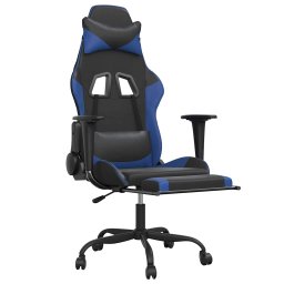 vidaXL Massage gamestoel met voetensteun kunstleer zwart en blauw