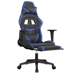 vidaXL Massage gamestoel met voetensteun kunstleer zwart en blauw