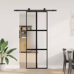 vidaXL Schuifdeur met beslag 76x205 cm gehard glas en aluminium