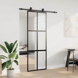 vidaXL Schuifdeur met beslagset 76x205 cm gehard glas zwart