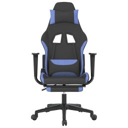 vidaXL Massage gamestoel met voetensteun stof zwart en blauw