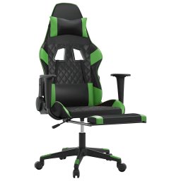 vidaXL Massage gamestoel met voetensteun kunstleer zwart en groen