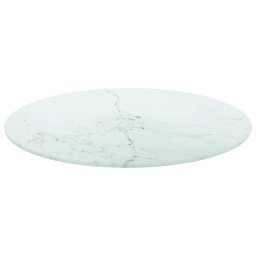 vidaXL Tafelblad Ø50x0,8 cm gehard glas met marmeren design wit