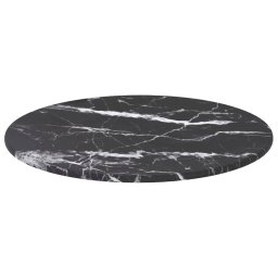 vidaXL Tafelblad Ø30x0,8 cm gehard glas met marmerontwerp zwart