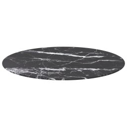 vidaXL Tafelblad Ø80x1 cm gehard glas met marmeren design zwart