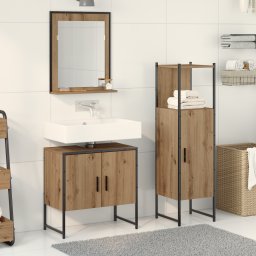 vidaXL Badkamermeubelset 3 st Bruin 33 x 33 x 102,5 cm Bewerkt hout