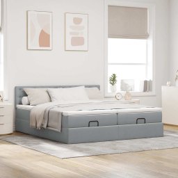 vidaXL Ottoman bed met matrassen 180x200cm stof lichtgrijs