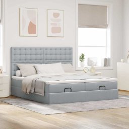 vidaXL Ottoman bed met matrassen 180x200cm stof lichtgrijs