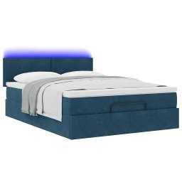 vidaXL Ottoman bed met matras en LED's 140x190cm fluweel donkerblauw