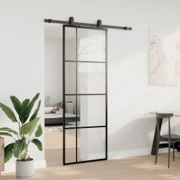 vidaXL Schuifdeur met beslagset 76x205 cm ESG glas zwart