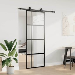 vidaXL Schuifdeur met beslagset 76x205 cm gehard glas zwart