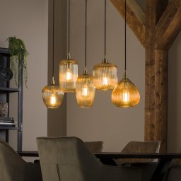 Hanglamp Stripe Glass mix | 5 lichts | amberkleurig | 120x20x150 cm | eetkamer / woonkamer | industrieel / modern design