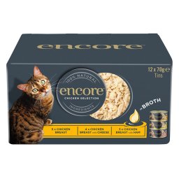 24x70g Encore blikje in bouillon Kip Selection Multipack natvoer voor katten